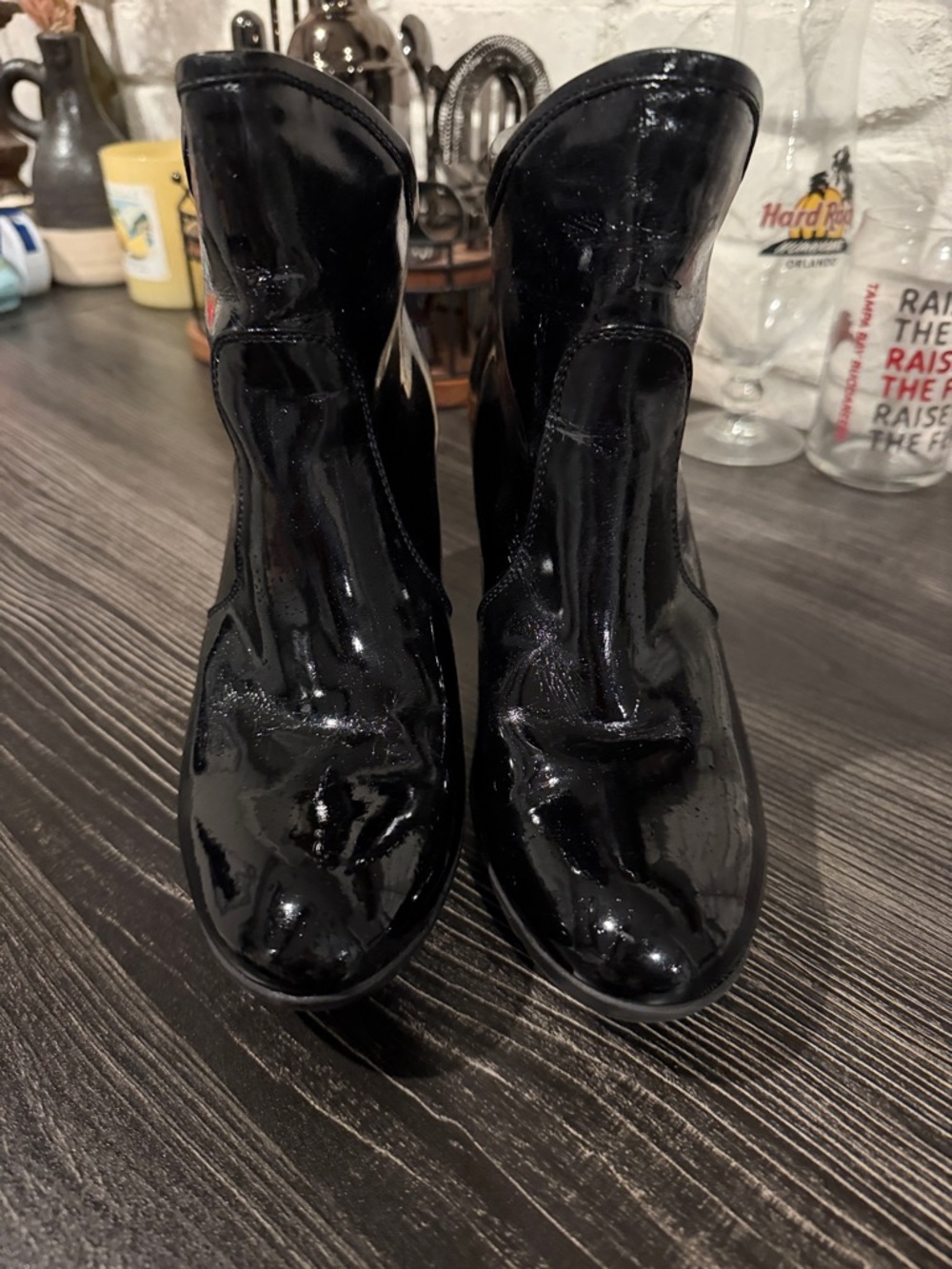 Aquatalia Black crinkle Patent Ankle Booties